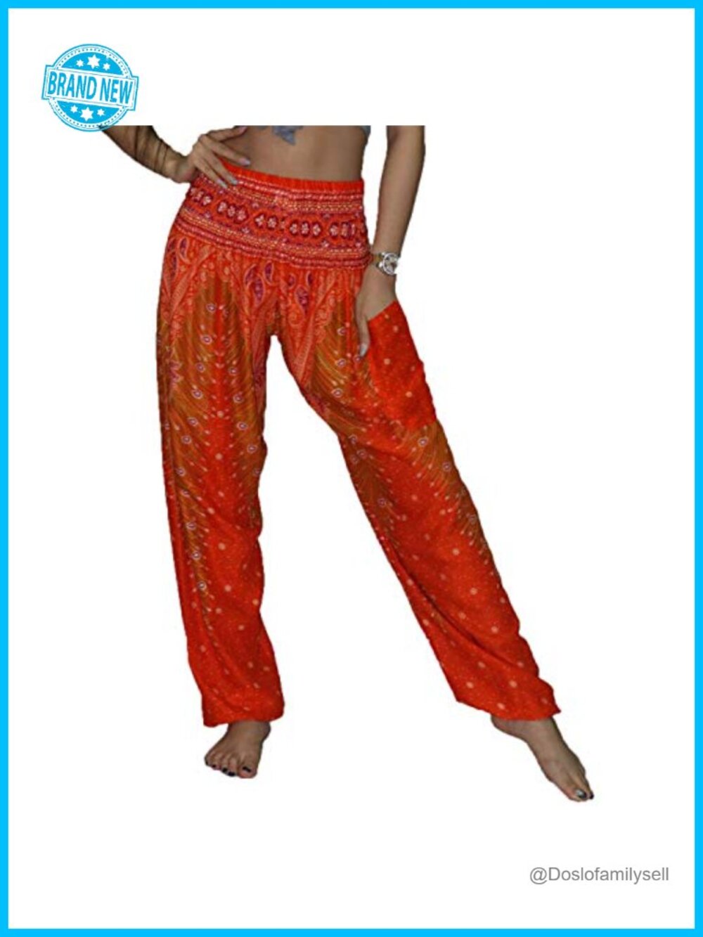 Boho Wide Leg Harem Pants with Pockets, Yoga Lounge Casual